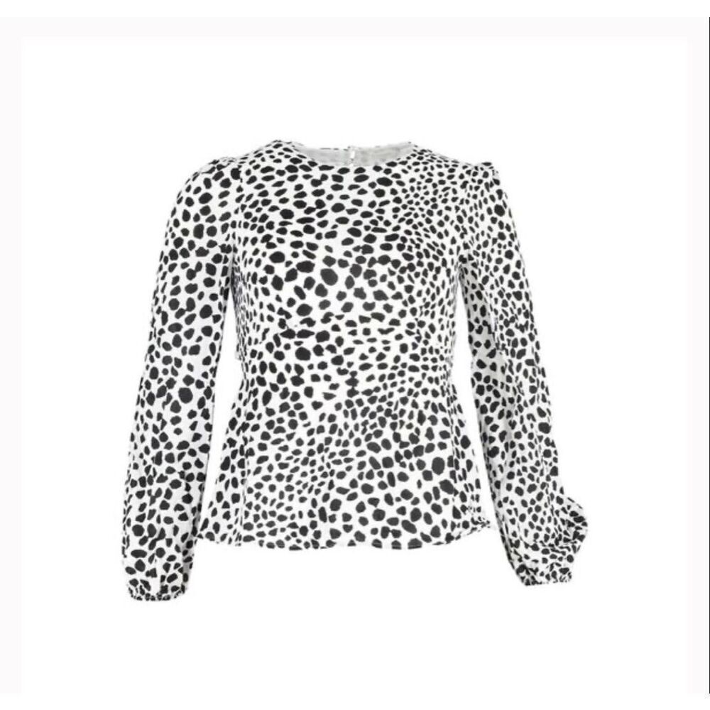 NWOT Rixo Dalmatian Print Open Back Blouse Women's Medium